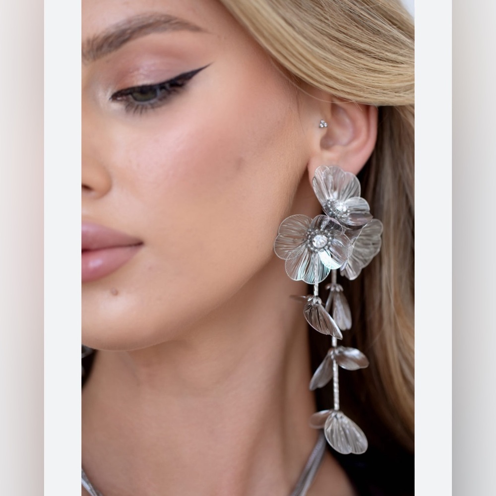 Silver Flower Drop Earrings